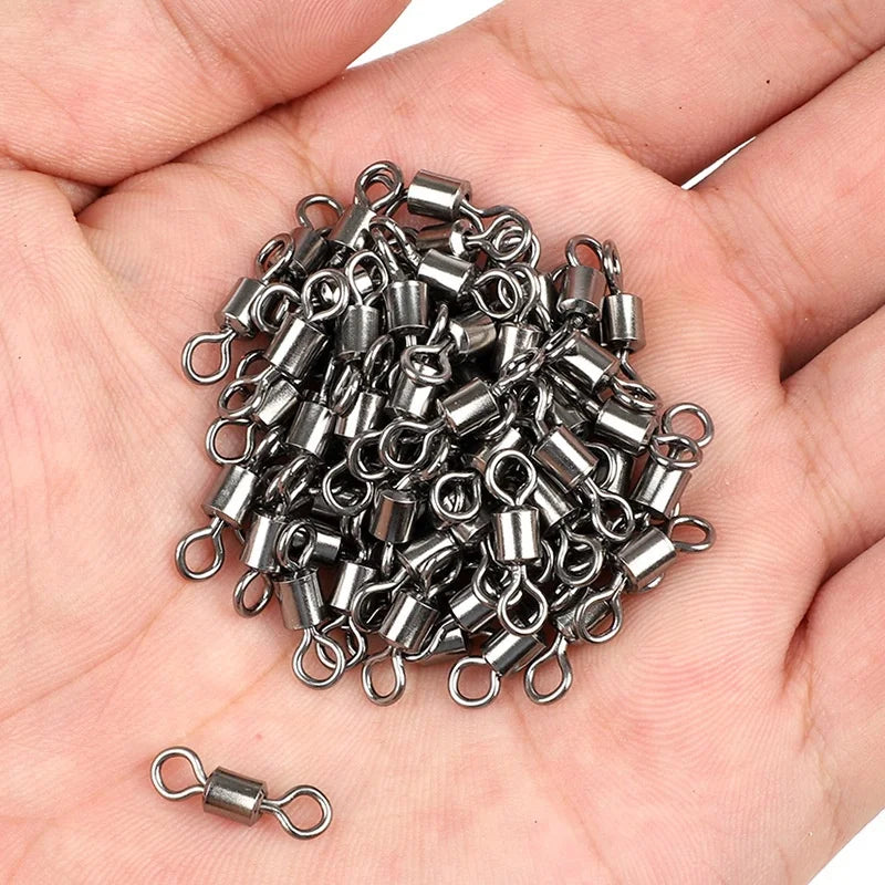 100pcs/bag High Quality Factory Fishing Tackle Accessories Stainless Steel American Swivel Snap Swivel Rolling Swivels