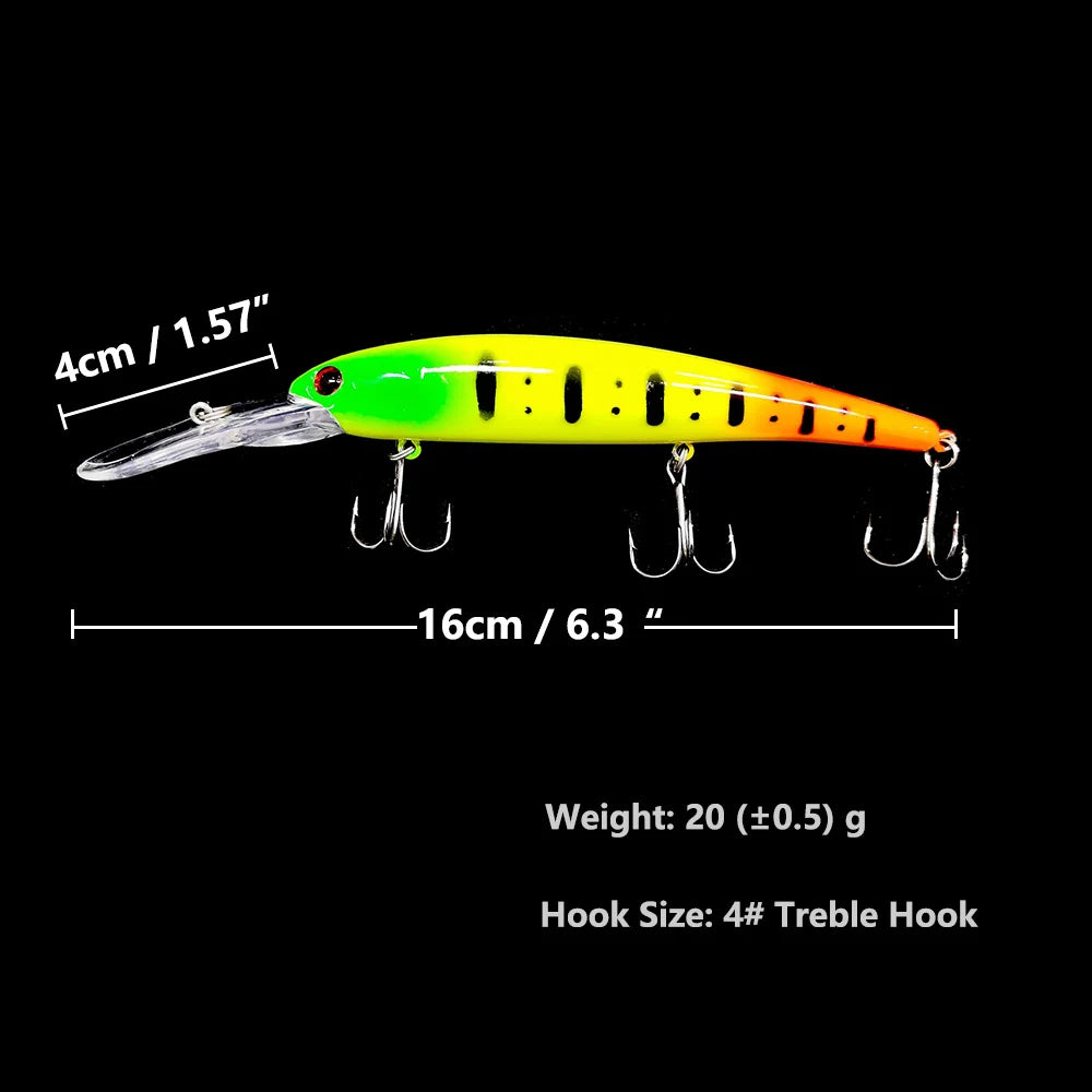 16.5cm 21g 6# Hook Deep Diving Large Minnow Wobbler Lure Artificial Hard Bait Crankbait Bass Pike Walleye Perch Fishing Gear