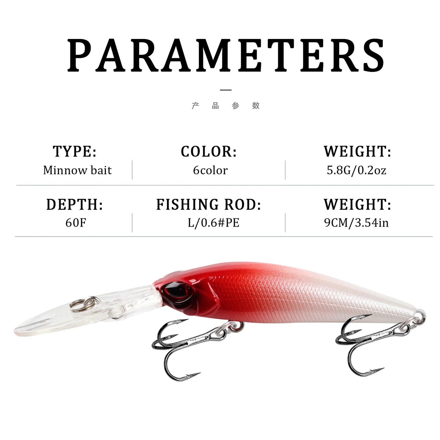 1Pcs Floating Minnow Fishing Lure Wobblers 9cm 5.8g Artificial plastic Hard Bait Crankbait Bass Pike Jerkbait Fishing Tackle