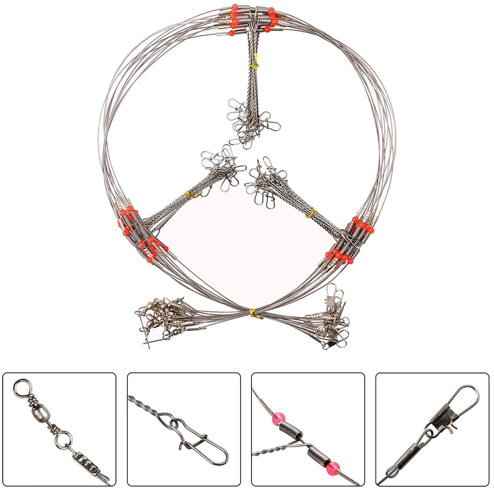 Stainless Steel Fishing Wire Leader Rigs Trace With Swivel Snaps Beads Arms Fishing Rigs