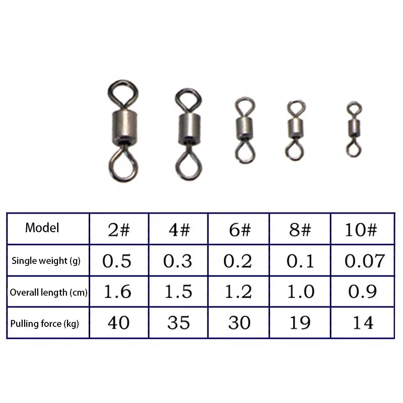 100pcs/bag High Quality Factory Fishing Tackle Accessories Stainless Steel American Swivel Snap Swivel Rolling Swivels