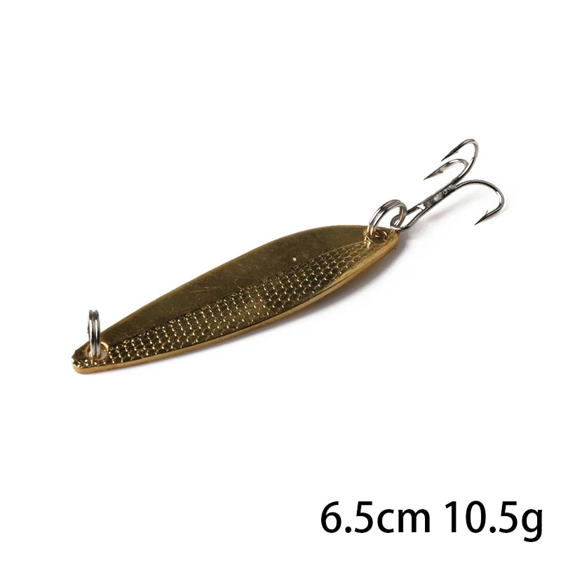Hengjia 1pcs Metal Bait Spoon Lure with Treble Hook Gold /Silver River Fishing Lure for Bass Pike Perch