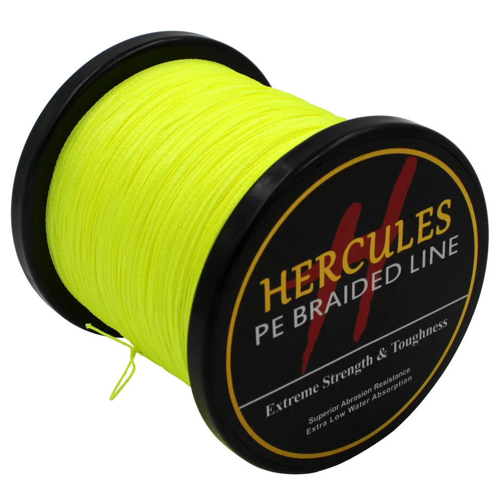 Braided Fishing Line Fluorescent Yellow Multifilament Fishing Cord Strong 4 Strands