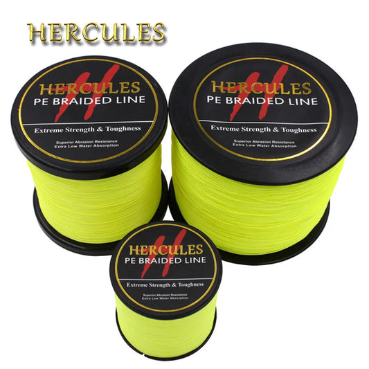 Braided Fishing Line Fluorescent Yellow Multifilament Fishing Cord Strong 4 Strands