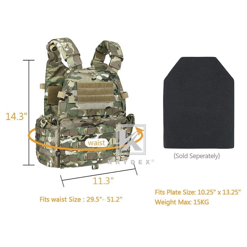KRYDEX Tactical Body Armor Combat Vest Plate Carrier With Magazine Pouch