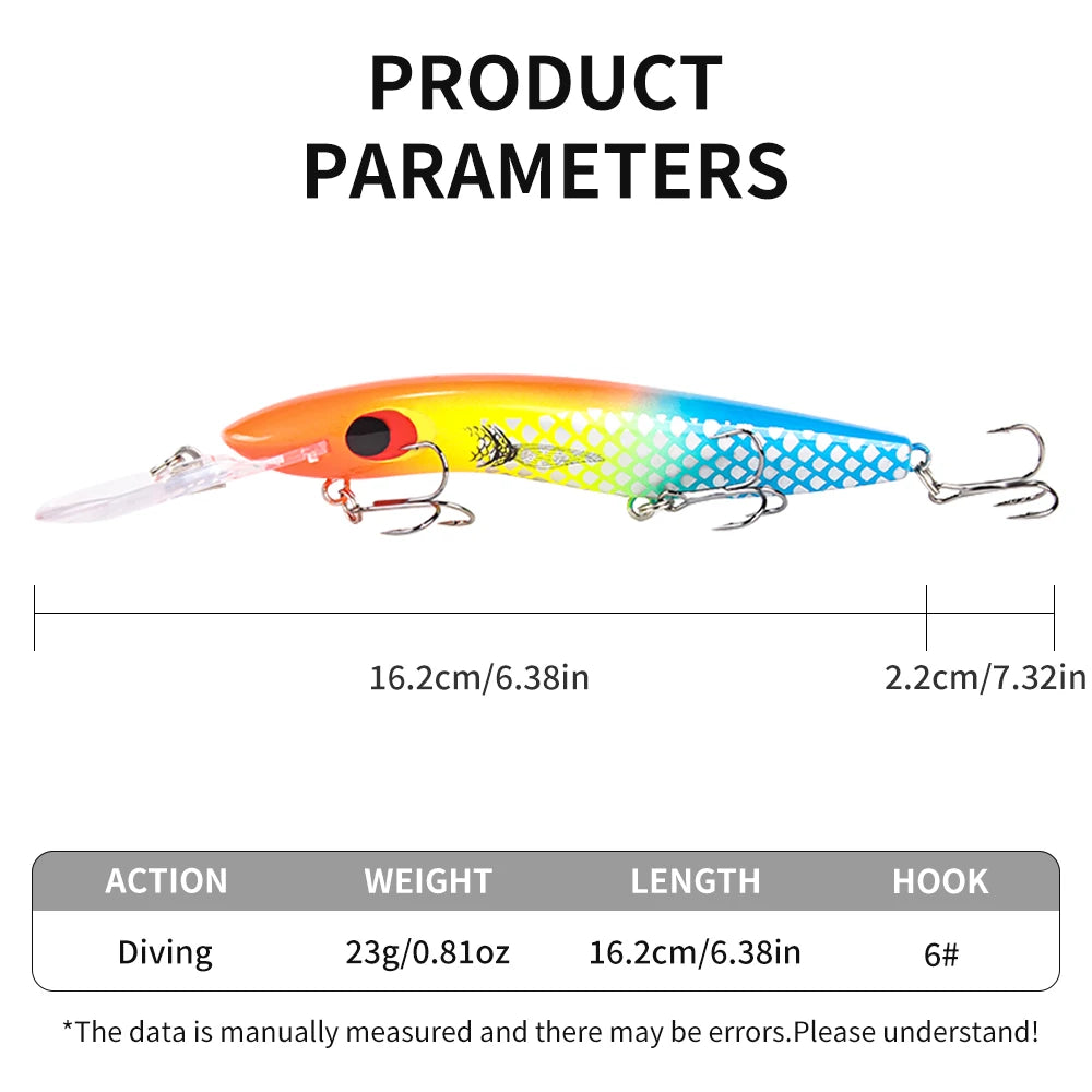 10pcs/set 162mm/23g Floating Water Big Hard Artificial Lure Bait Minnow with Three Treble Hooks for Bass Trout Pike Fishing