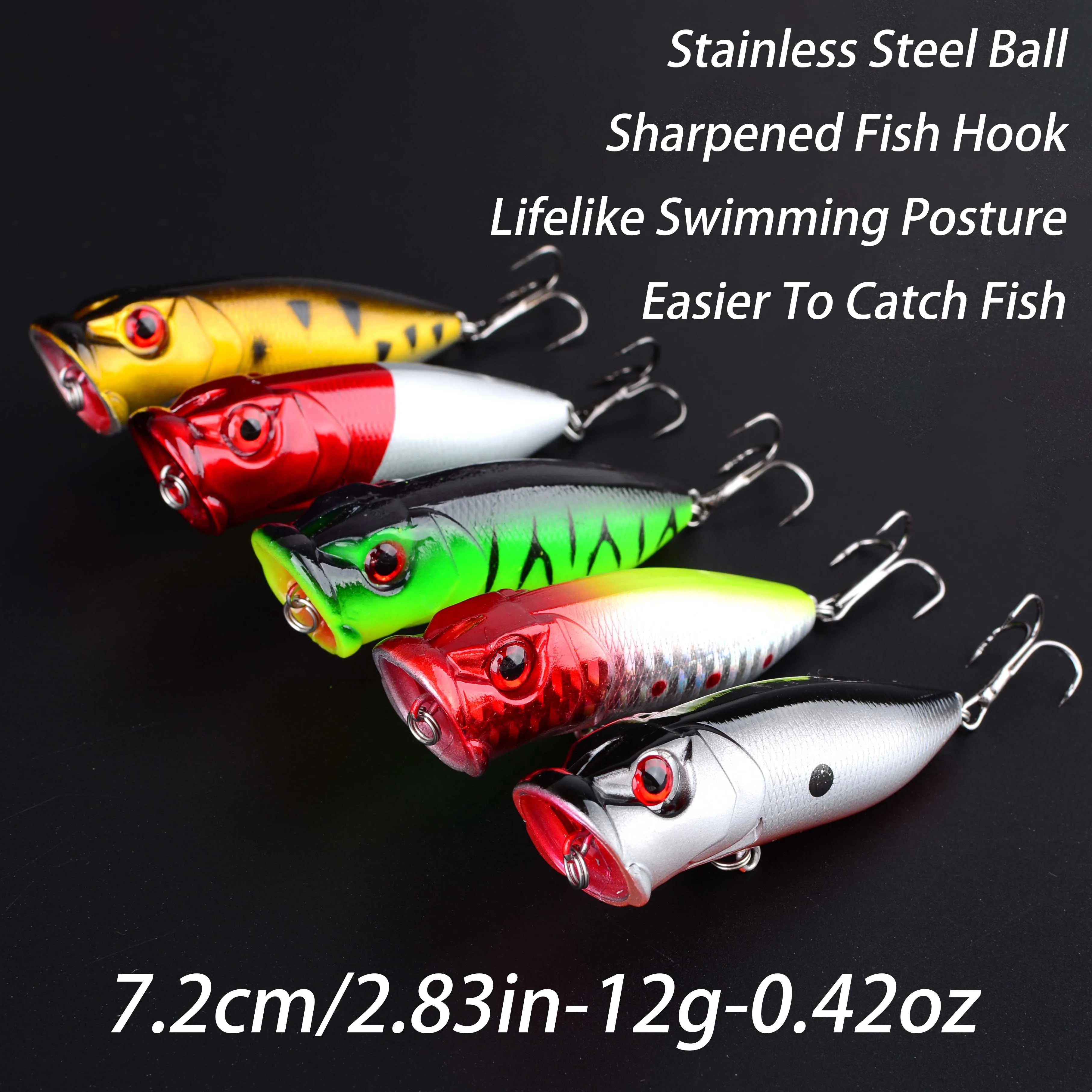 5PCS Fishing Lure Popper Floating Hard Bait Artificial Chatterbait Fishing Lure Perch Pesca Fishing Hook