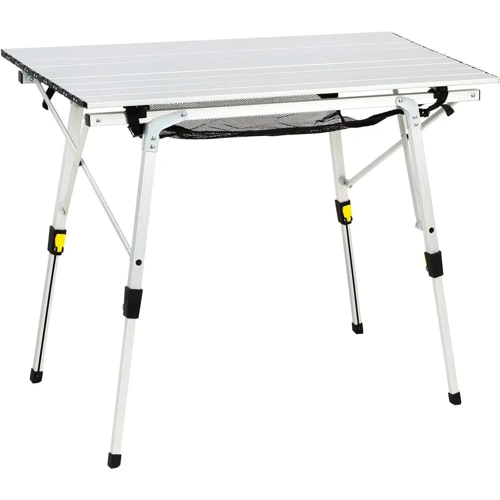 Outdoor olding Portable Picnic Camping Table with Adjustable Height Roll Up Table Top Mesh Layer, Silver