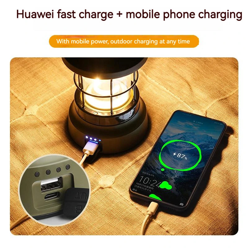 Retro Lamp Portable Camping Lantern USB Recharge Camping Tent Lighting Camping Equipment