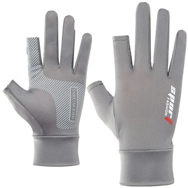 Fishing Gloves Breathable Two Fingers Elastic Summer Ice Silk Sunscreen Anti-slip Apparel