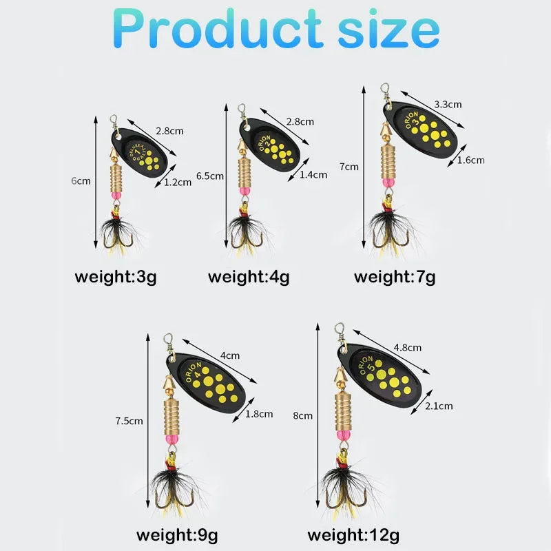 1/2pcs Metal Hard Bait Rotating Spinner Fishing Lure Spoon Sequins Wobblers Bass Pesca With Feather Hooks 3.5g/4.5g/7g/9g/12g