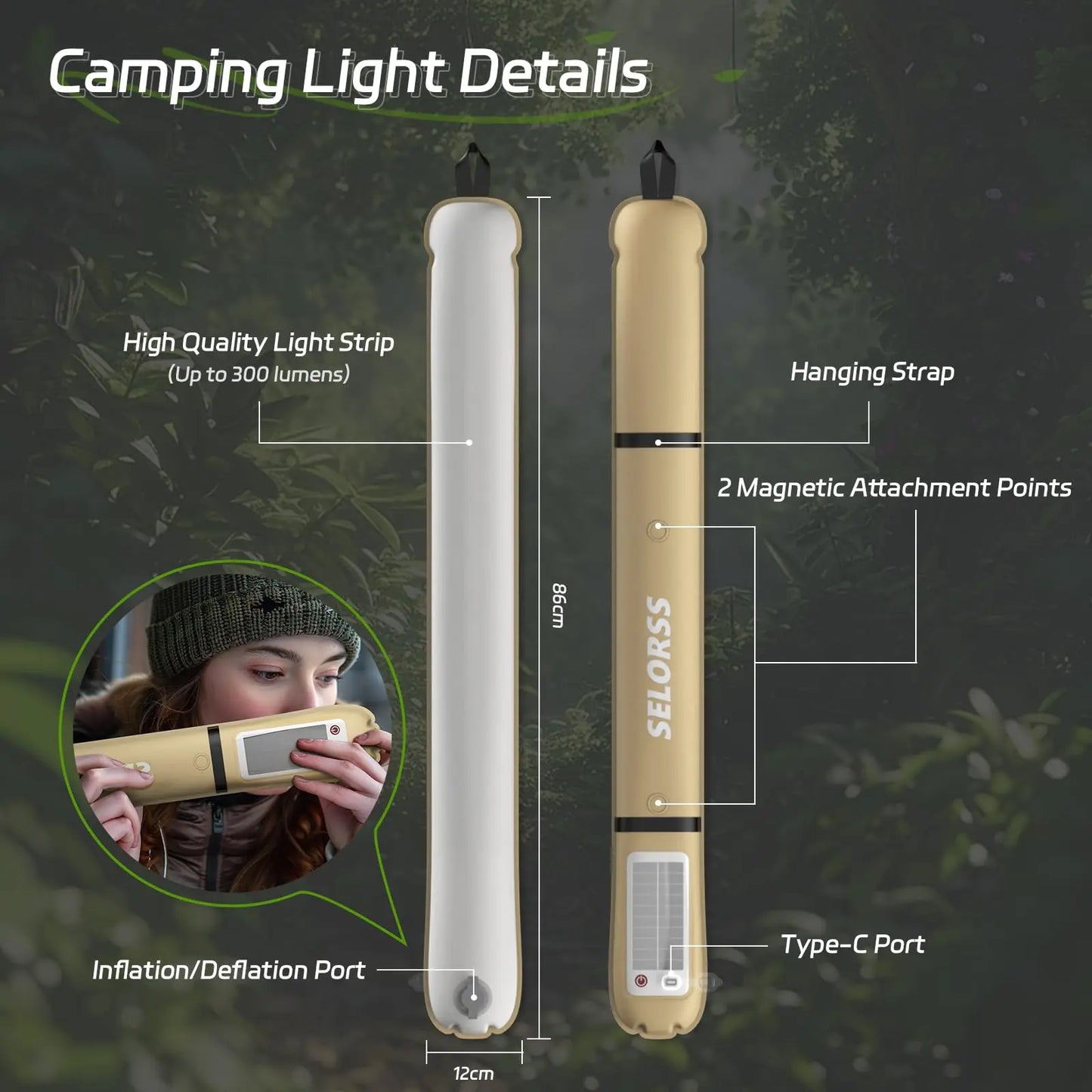 SELORSS Solar Camping Lantern, Portable Camping Light Waterproof