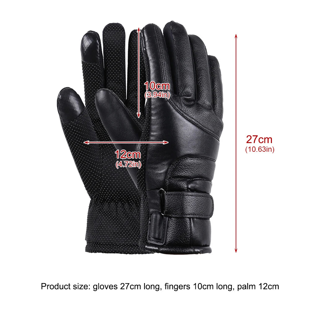 Winter Electric Warming Gloves Soft USB Heated Gloves PU Thermal Heated Gloves Leather Heating Gloves for Fishing Riding Cycling
