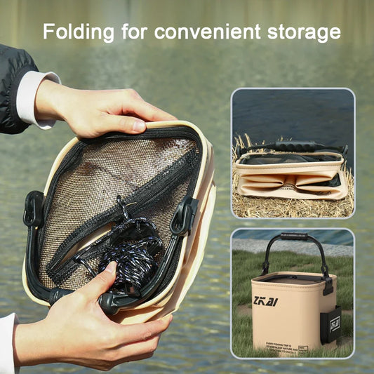 Multifunction Folding Fishing Bucket With Ergonomic Handle Bucket Waterproof Outdoor Camping Bucket