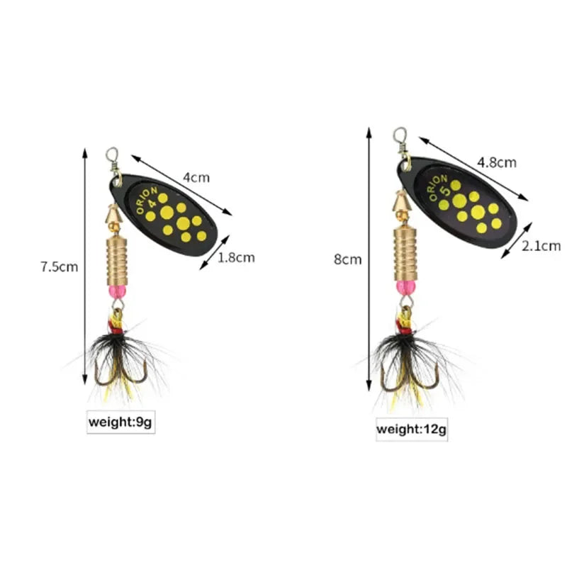 1/2pcs Metal Hard Bait Rotating Spinner Fishing Lure Spoon Sequins Wobblers Bass Pesca With Feather Hooks 3.5g/4.5g/7g/9g/12g