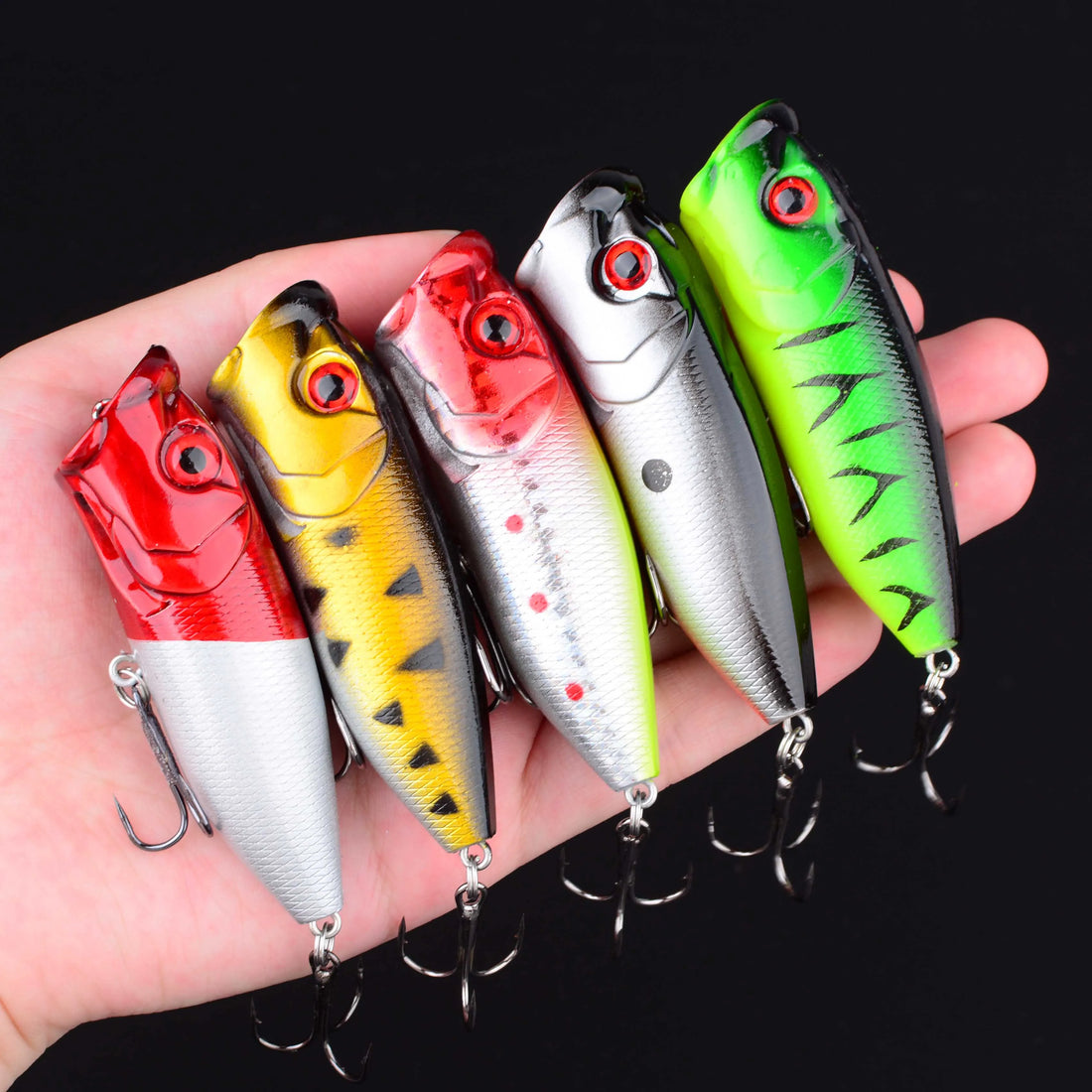 5PCS Fishing Lure Popper Floating Hard Bait Artificial Chatterbait Fishing Lure Perch Pesca Fishing Hook