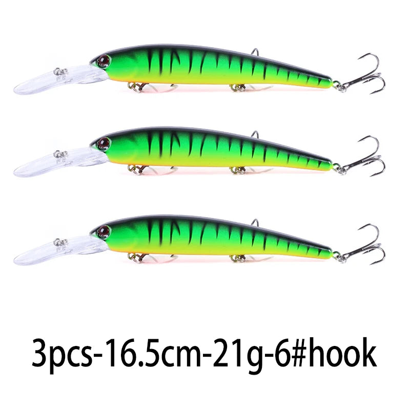 16.5cm 21g 6# Hook Deep Diving Large Minnow Wobbler Lure Artificial Hard Bait Crankbait Bass Pike Walleye Perch Fishing Gear