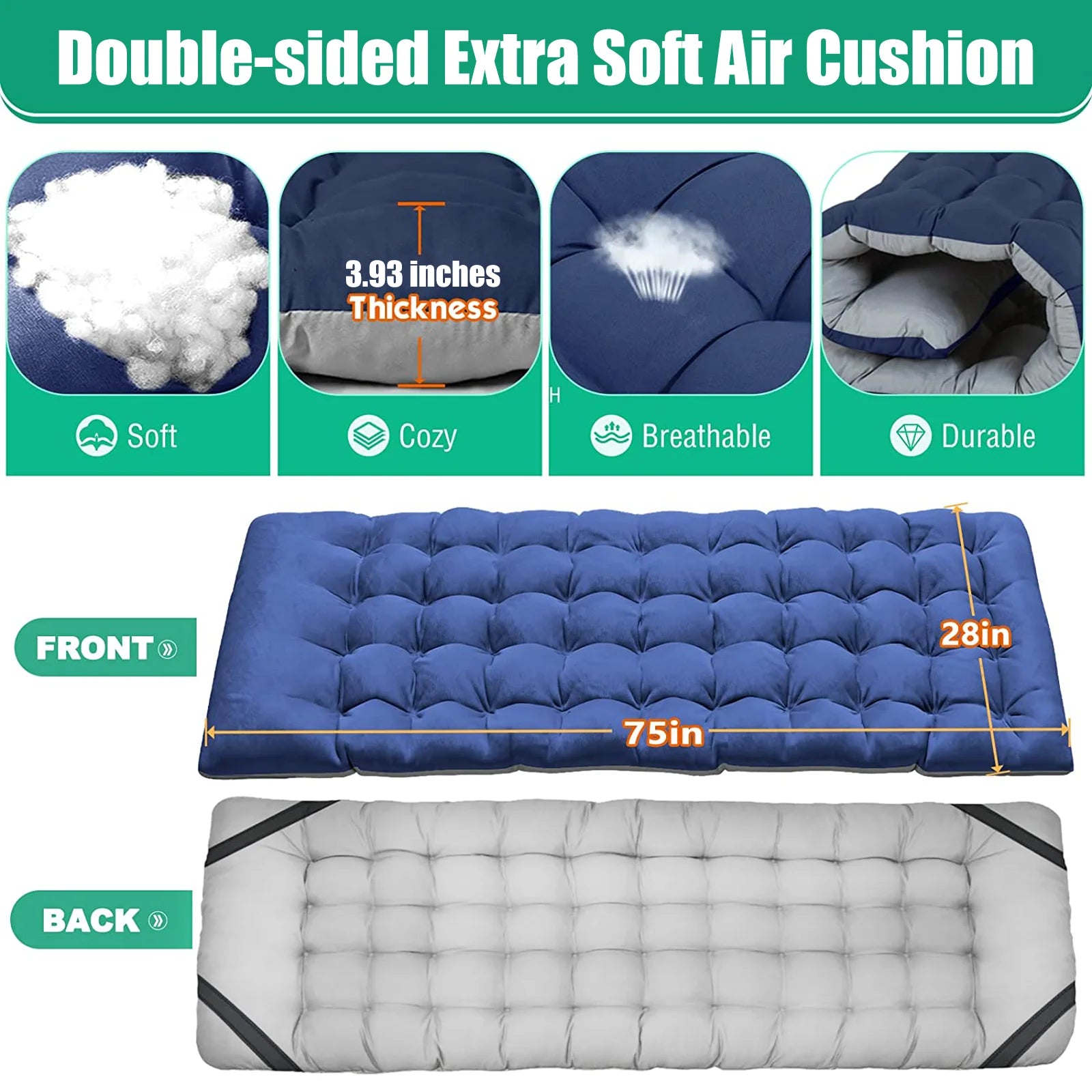 XXL Camping Bed/Camping Cots For Adults, Portable & Foldable Folding Cot Bed With 4" Cozy Mattress, Easy-to-Carry Outdoor Daybed