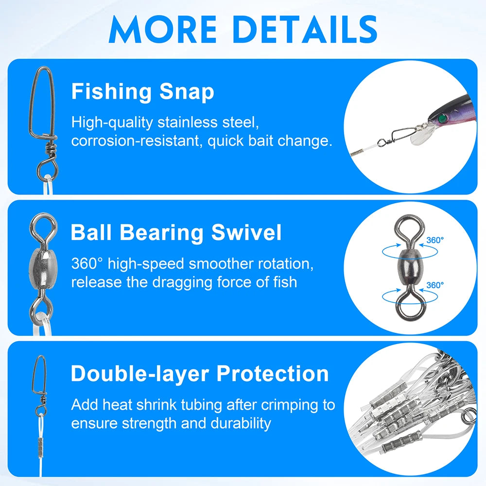 10Pcs Fluorocaron Fishing Leaders 20LB-50LB Fluorocarbon Wire Leader Line with Swivel and Snaps Connect Tackle Lures Rig or Hook
