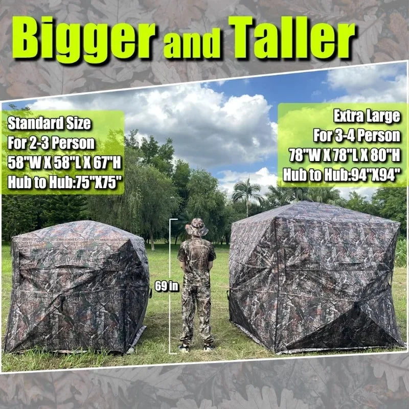 New,360 Degree See Through Hunting Blind 2/3/4 Person Ground Camouflage