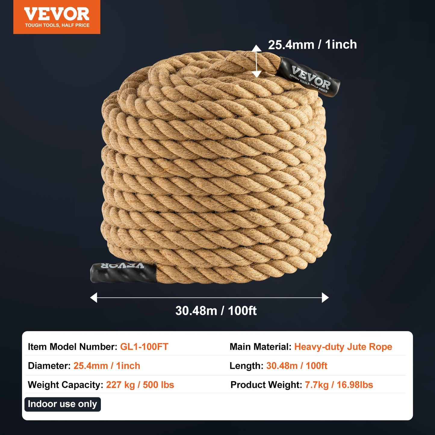 SucceBuy 50/100FT Gym Climbing Rope Length Gym Fitness Training Rope Gym Exercise Workout Rope for Adults Climbing for Fitness