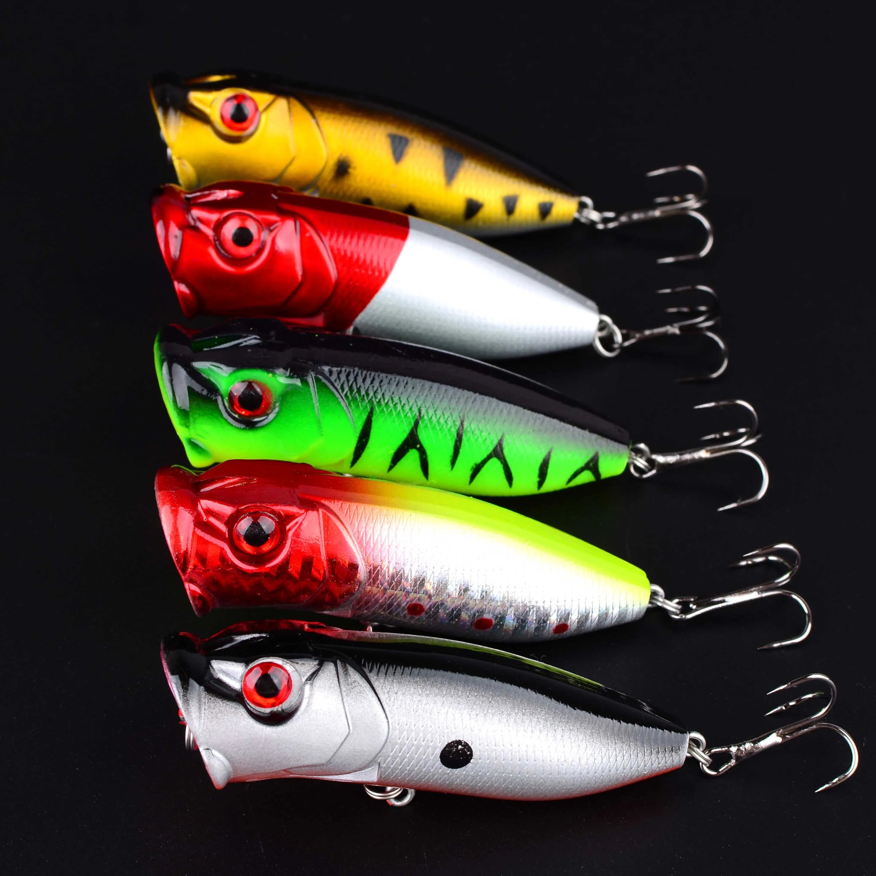 5PCS Fishing Lure Popper Floating Hard Bait Artificial Chatterbait Fishing Lure Perch Pesca Fishing Hook