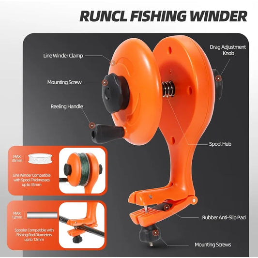 RUNCL Fishing Line Winder – Portable Spooling Tool for Casting and Spinning Reels, Prevents Line Twist, Non-Slip Handle with Sci