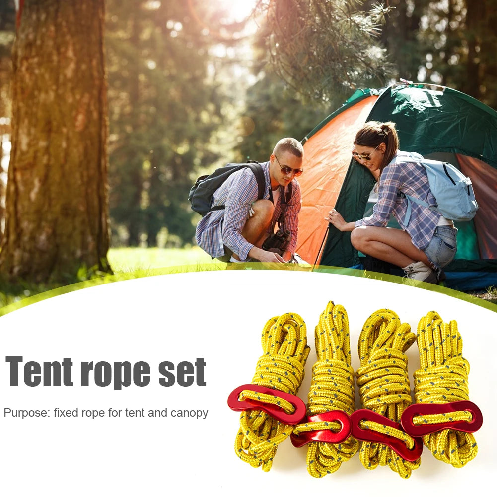 4pcs Tent Wind Rope Cord Tensioner High-strength Reflective Lanyard Rope with 2 Holes Buckle