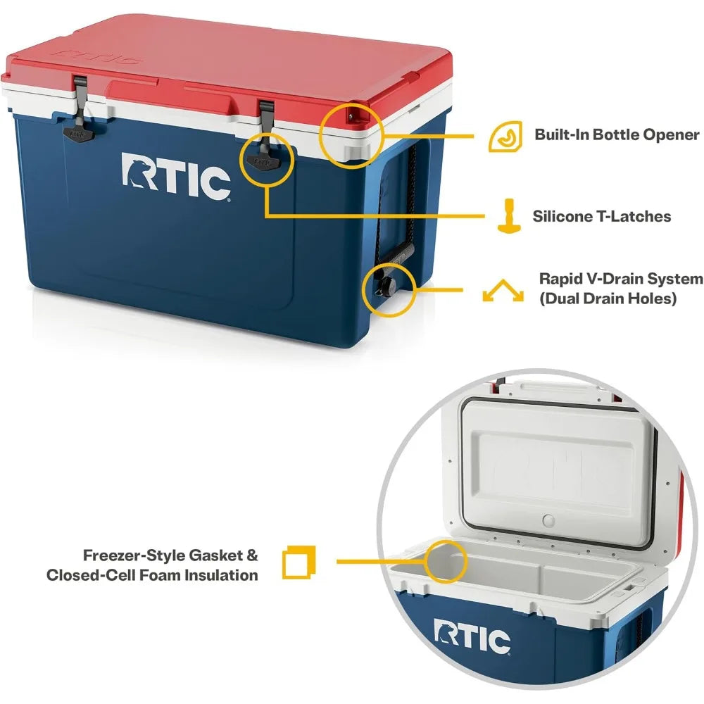 Ultra-Light 52 Quart Hard Cooler Insulated Portable Ice Chest Box for Beach, Drink, Beverage, Camping, Picnic, Fishing, Boat