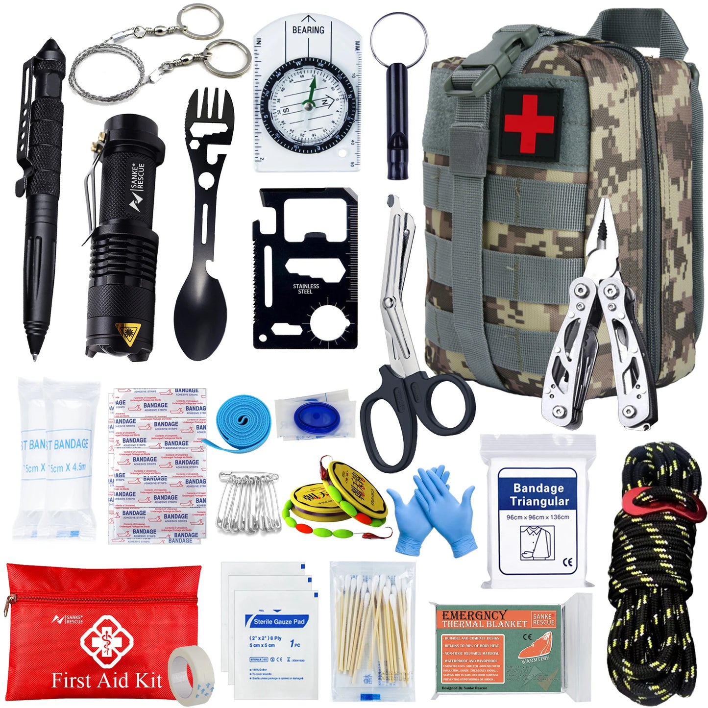 Survival First Aid Kit Survival Full Set Outdoor Gear Emergency Kits Trauma Bag Camping Hiking