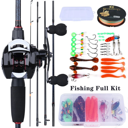 Sougayilang Fishing Rods and Reels Full Set Bag Portable 5 Sections Fishing Rod and 12LB Max Drag Baitcasting Reel Carp Fishing