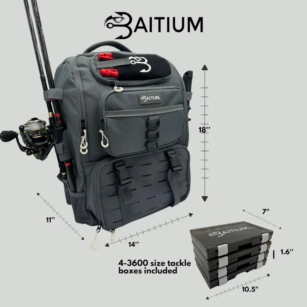 Fishing Backpack, Tackle Bag With Rod Holders, 40L Capacity With Cooler, Rain Cover, Insulated Pocket