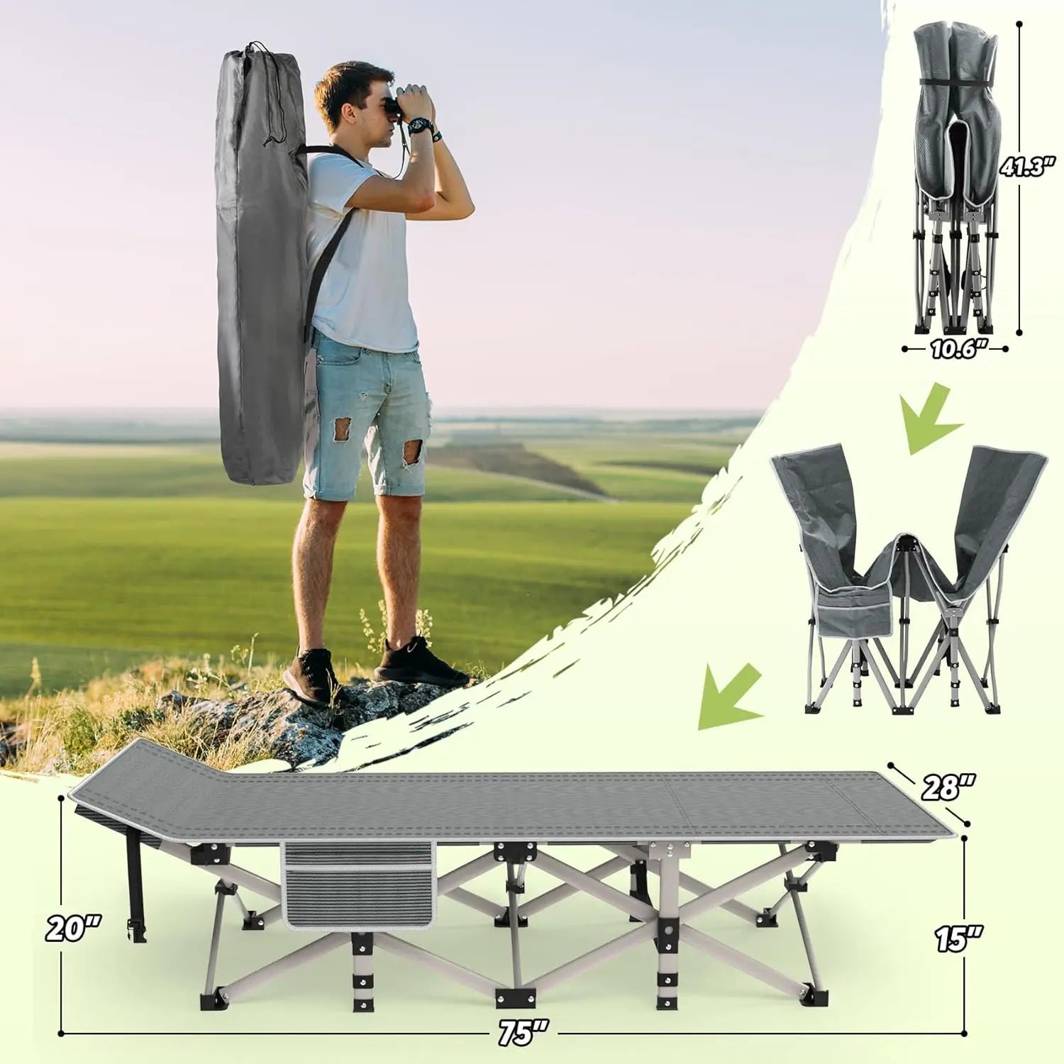 XXL Camping Bed/Camping Cots For Adults, Portable & Foldable Folding Cot Bed With 4" Cozy Mattress, Easy-to-Carry Outdoor Daybed