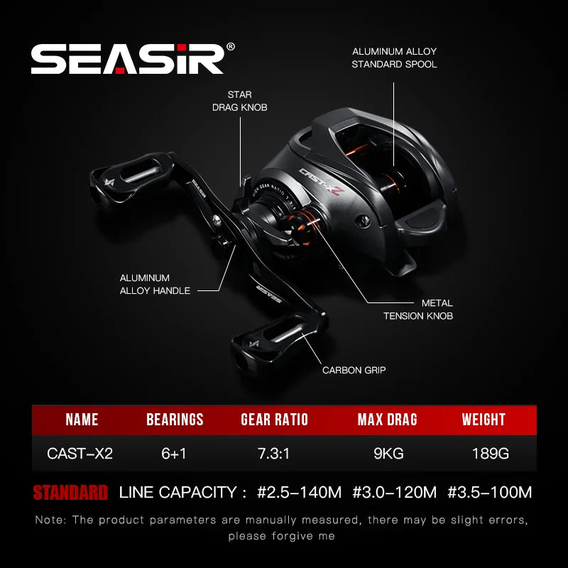 Baitcasting Reel 7.3:1 Hybrid Ceramic Bearing Carbon Fiber Washer Dual Bearing System N52 Brake Fishing Reels