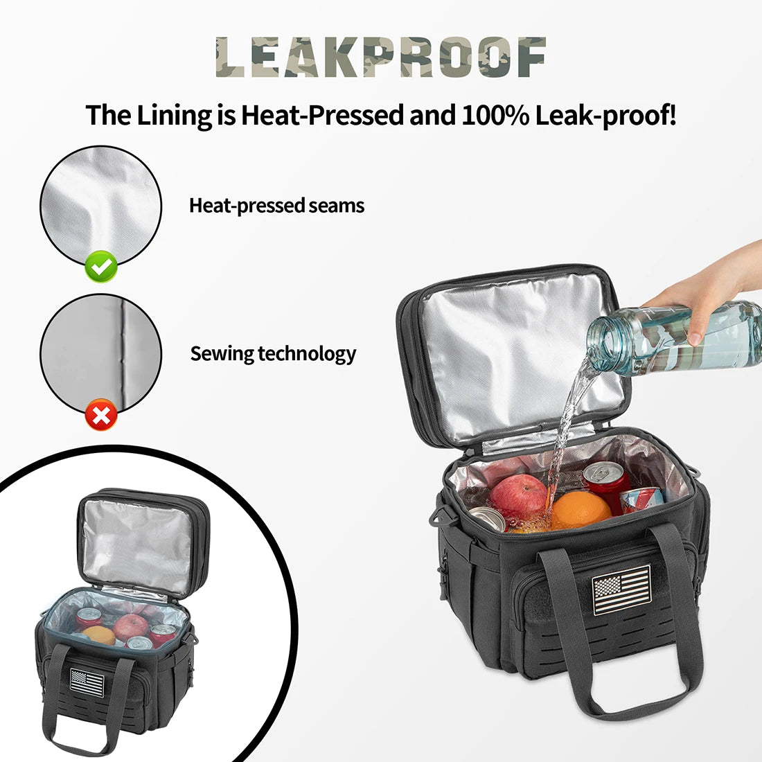 Men's Tactical Lunch Box Expandable 18L Tactical Insulated Cooler Bag, Leak Proof Insulated