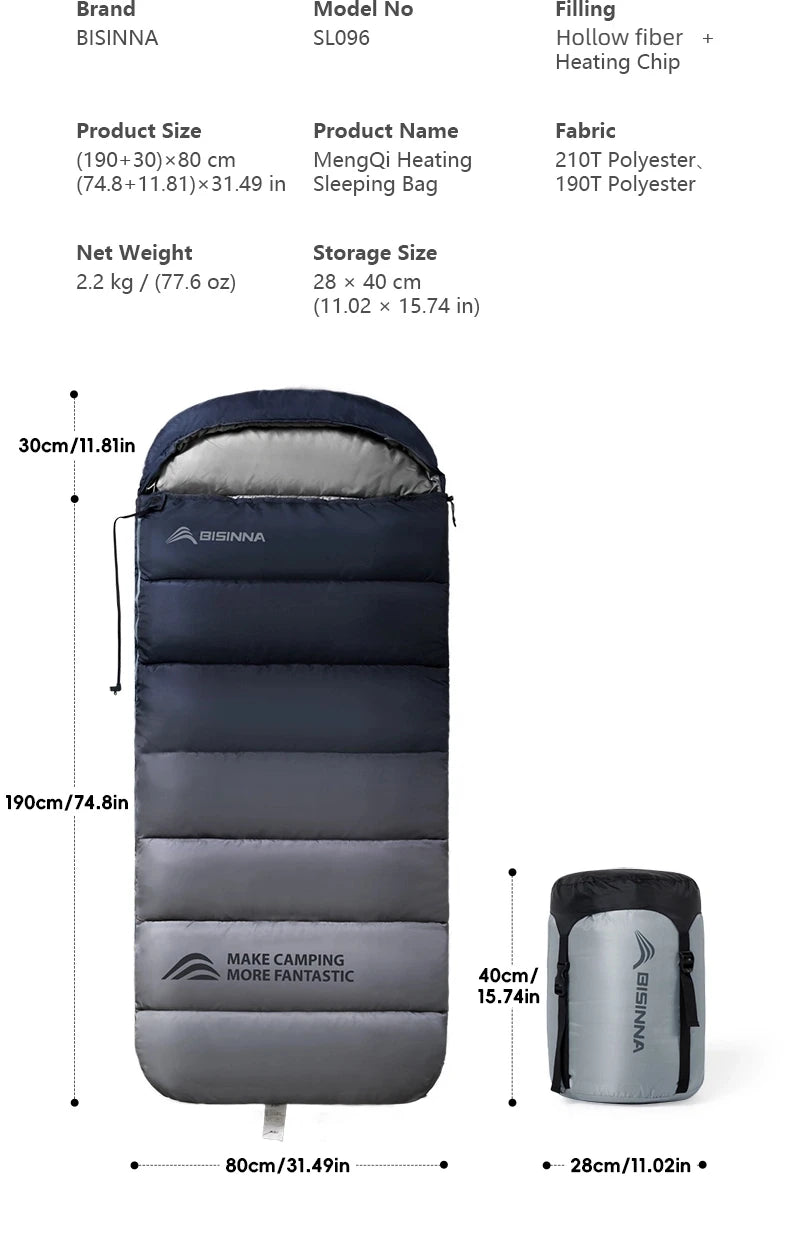 BISINNA Heating Sleeping Bag for Adults Cold Weather Lightweight Portable Warm Winter Camping Bags for Outdoor Hiking Supplies