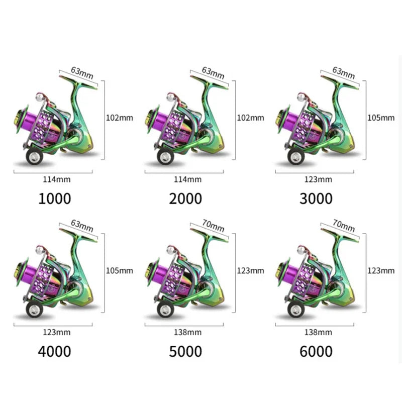 1000-6000 14+1BB Spinning Fishing Reel 5.0:1 High Speed Ratio EVA Grip Max Drag 8 Kg Handle Right/Left Carp Fishing Reel