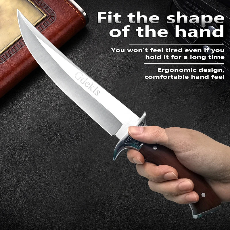 High-hardness stainless steel fixed blade with sheath ergonomic non-slip handle ideal for climbing hunting. Great festival gift