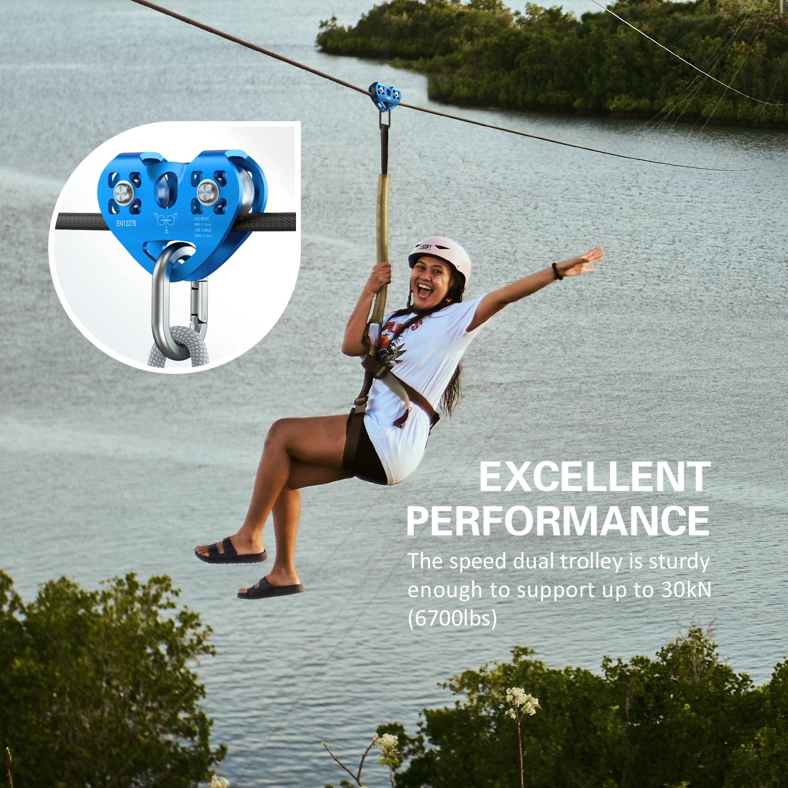 Cable Trolley Caving Trolley Pulley Lixada 30kN Cable Trolley Pulley with Ball Bearing Climbing Caving Aloft Work Trolley