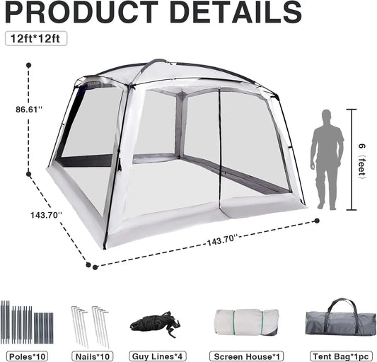12' X 12' Screen Tent for Camping Canopy Easy Set Up Camper Screen House