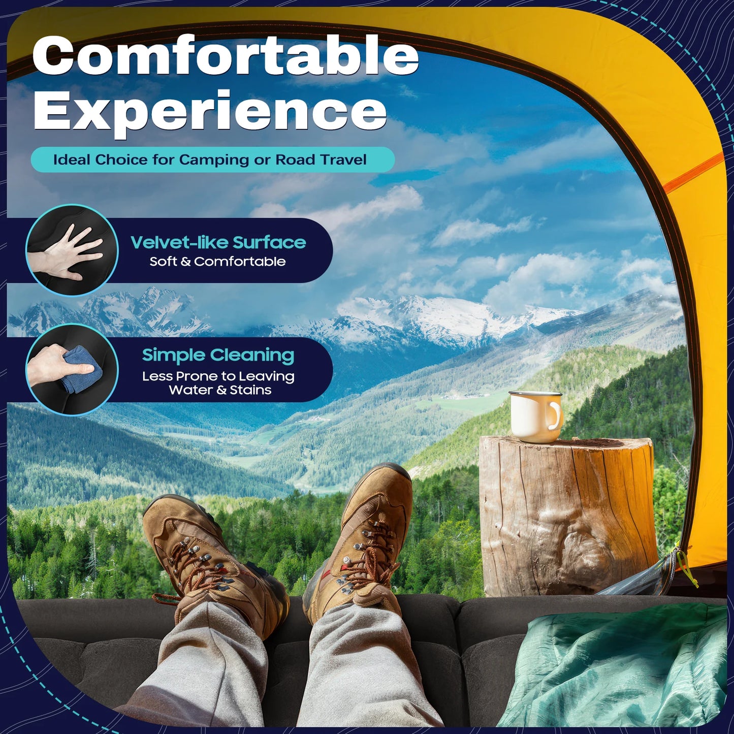 Universal Inflatable Car Bed Mattress Set w Air Pump Foldable Flocking Air Cushion for Trunk Back Seat Camping Travel Sleeping