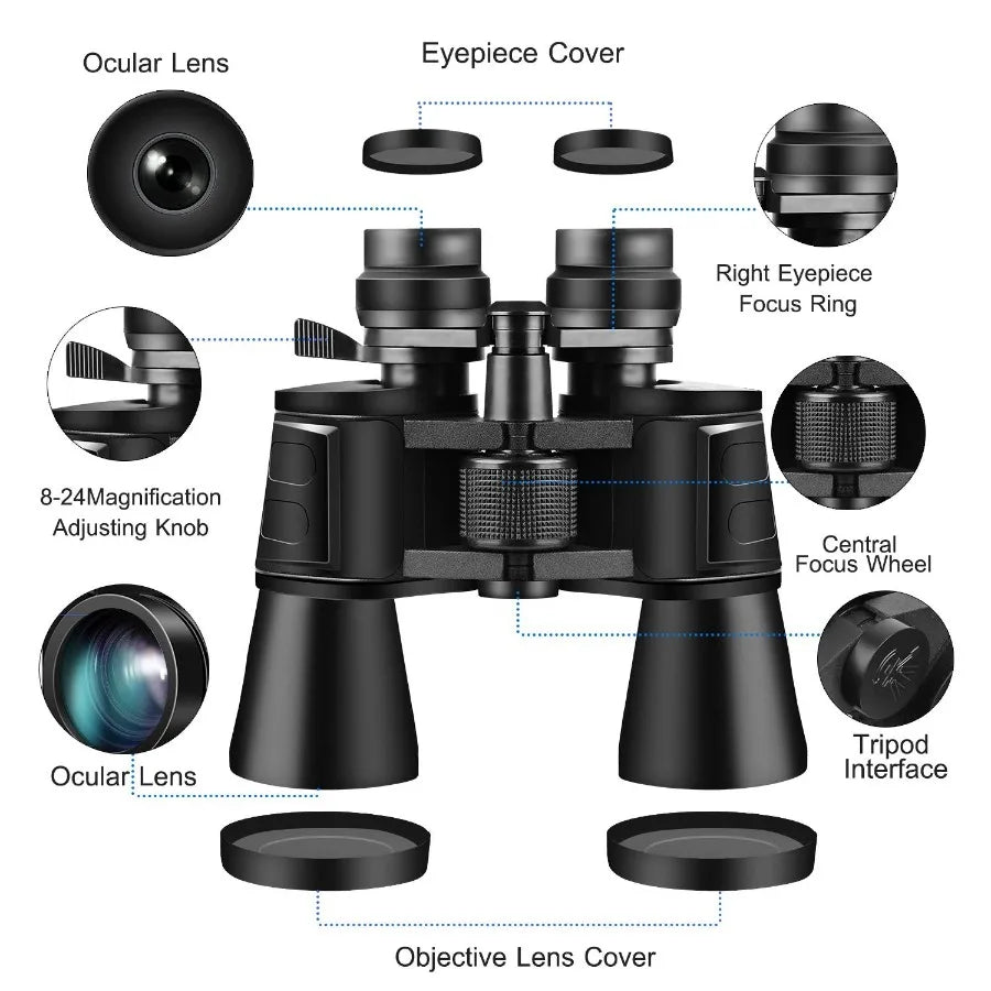 Portable Zoom culars with FMC Lens Low Light Night Vision for Bird Watching Hunting Sports
