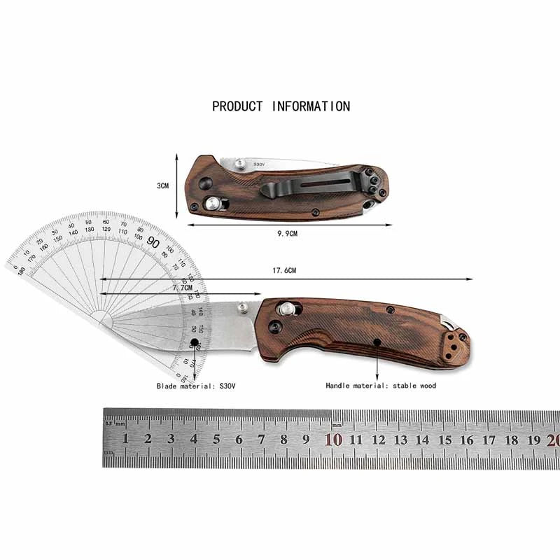 Pocket Folding Knife Wooden Handle, Outdoor Camping Survival