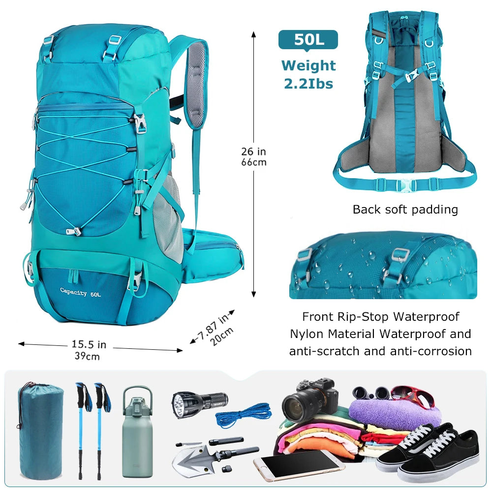 WESTTUNE 50L Hiking Backpack with Rain Cover Multifunctional Mountaineering Bag