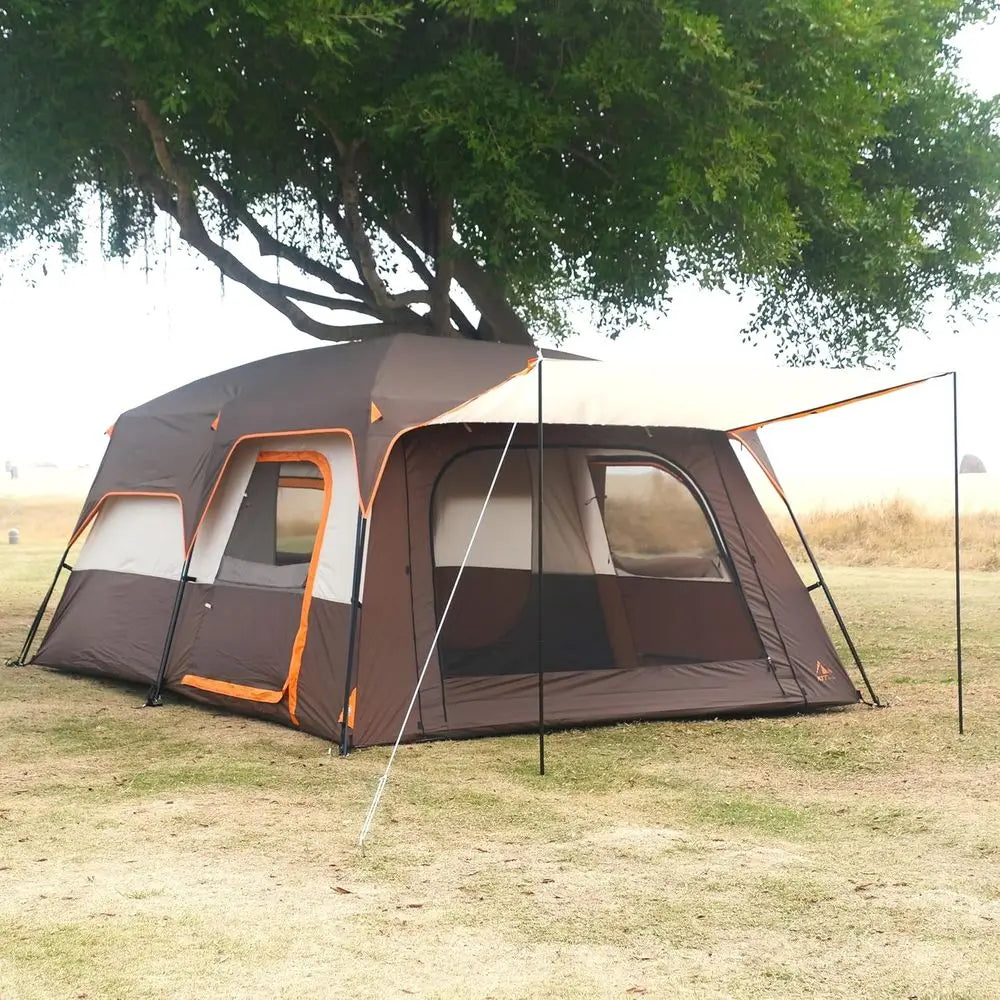Spacious 6-14 Person Family Cabin Tent with 2 Rooms, 3 Doors, 3 Mesh Windows, Straight Walls, Waterproof, Double Layer for Outdo