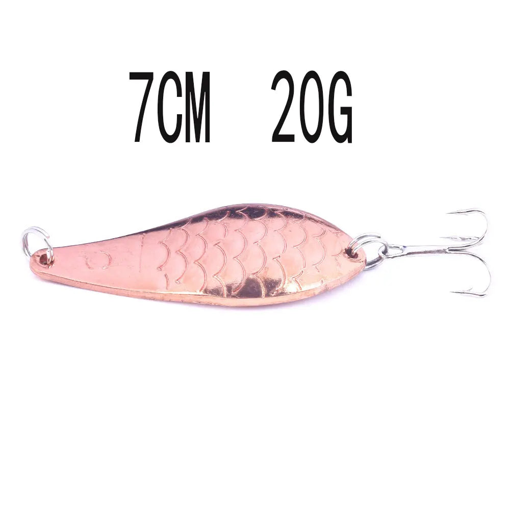 Hengjia 1pcs Metal Bait Spoon Lure with Treble Hook Gold /Silver River Fishing Lure for Bass Pike Perch