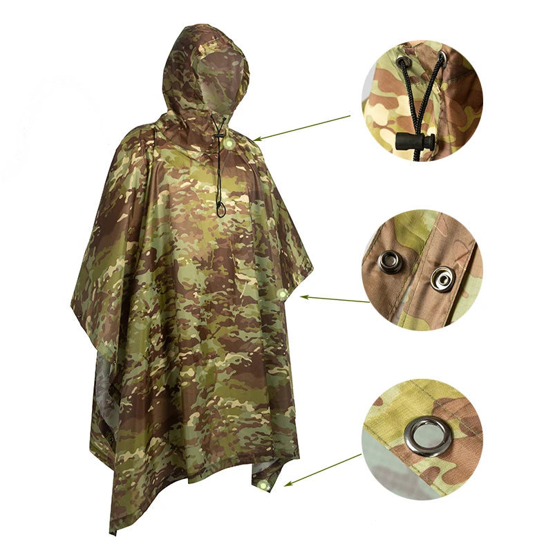 Multifunctional Raincoat Waterproof Poncho Camouflage Cover For Camping Hunting Clothes