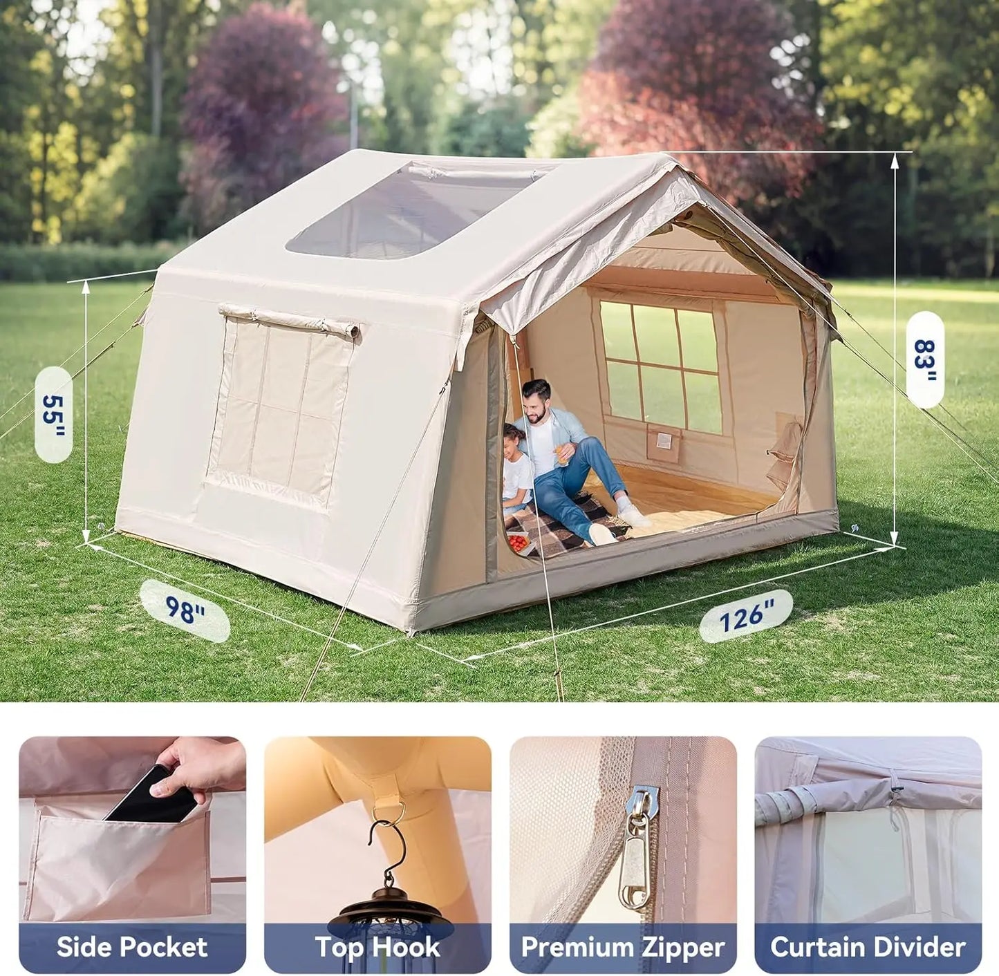 Inflatable Blow Up Tents for Camping, Waterproof Manual Pump, Spacious Easy Setup Inflatable Camping