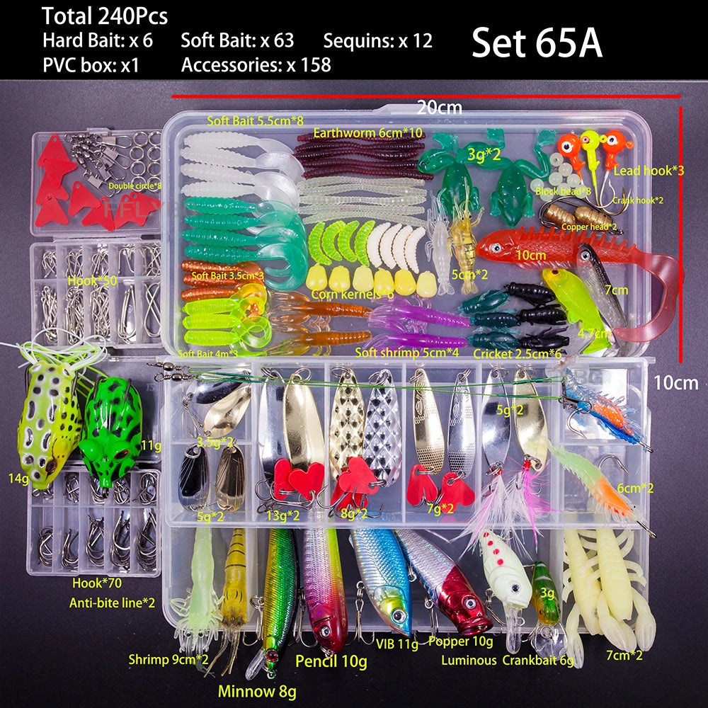 Big Mixed Fishing Lure Set Soft Hard Bait Kit Artificial Bionic Minnow Swing Metal Jig Spoon