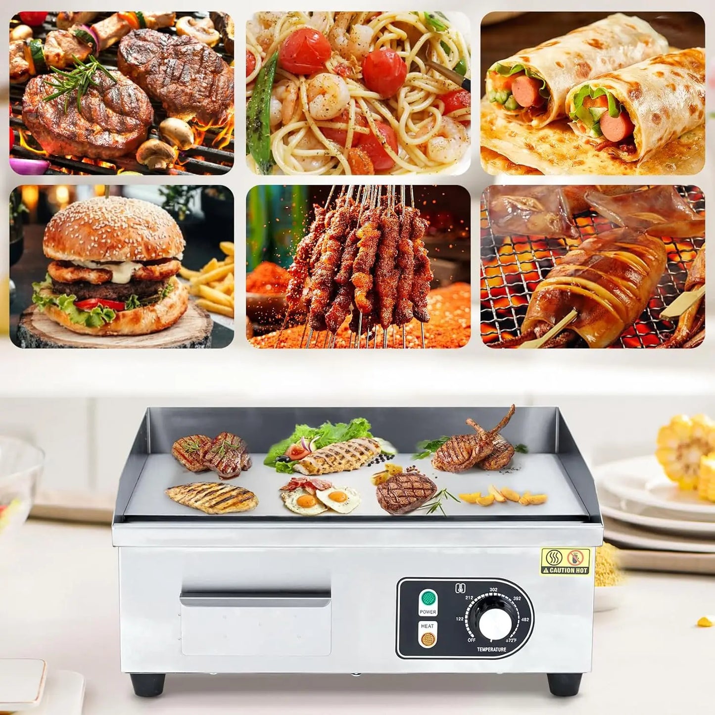 30 Inch Electric Griddle for Outdoor Cooking Non-Stick Grill Plate Adjustable Temperature Control 122°F-572°F